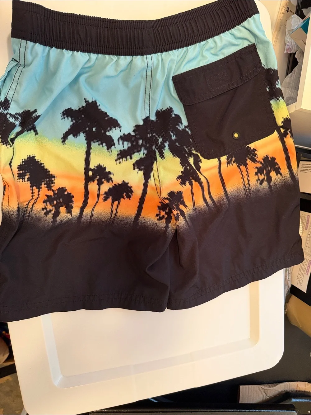 Boys Blue Gradient Palm Print Swim
